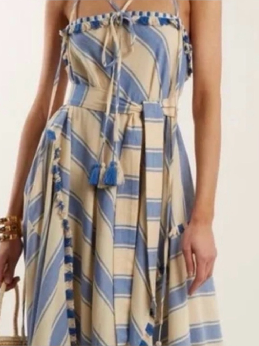 Dodo Bar Or Blue and Cream Striped Maxi Dress with Tie Waist